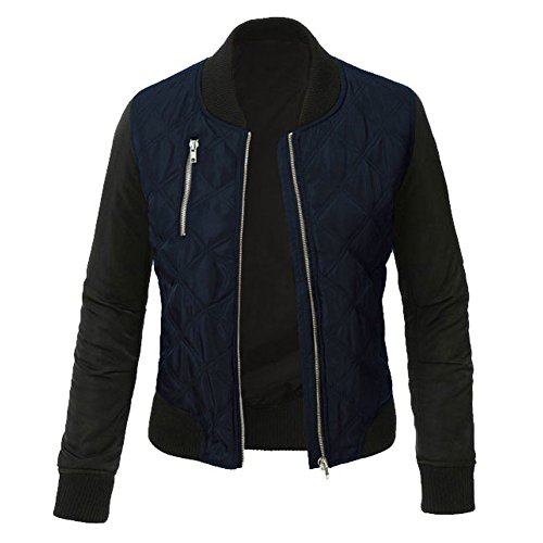 Minetom Mujer Otoño Invierno Casual Costura Cremallera Jackets Chaquetas Deportiva Cuero Moto Cazadoras Biker Abrigos Outwear Azul ES 50