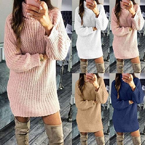 Minetom Mujer Otoño Invierno Cuello Alto Manga Larga Jerséy Suéter Jumper Vestido de Punto Chic Cálido Flojo Pullover Mini Dress Rosa ES 40