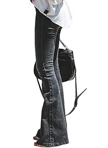 Minetom Mujer Pantalones Acampanados Vaquero Skinny Push Up Pantalones Elástico Jeans Cintura Alta Denim Mezclilla Pants Negro S