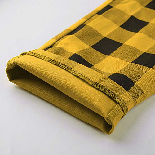 Minetom Mujer Pantalones Ajustados A Cuadros Elegante Vintage Slim Fit Básicos Casual Pantalón Moda Skinny Pants Amarillo XX-Large