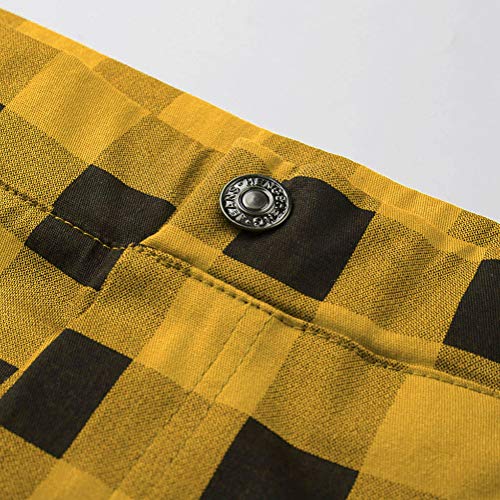 Minetom Mujer Pantalones Ajustados A Cuadros Elegante Vintage Slim Fit Básicos Casual Pantalón Moda Skinny Pants Amarillo XX-Large