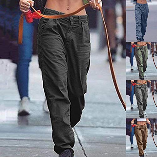 Minetom Mujer Pantalones Casual con Bolsillos Baggy Hip Hop Pantalón Suelto Deportivo Pantalones de Cargo Deporte Caqui XS