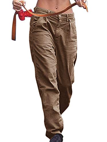 Minetom Mujer Pantalones Casual con Bolsillos Baggy Hip Hop Pantalón Suelto Deportivo Pantalones de Cargo Deporte Caqui XS