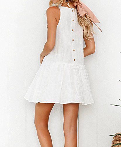 Minetom Mujer Vintage Floral Vestidos Elegante Verano Sin Mangas Vestido de Fiesta de Noche Blanco ES 42