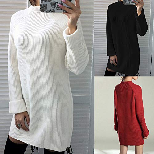 Minetom Otoño Invierno Vestido de Punto Mujer Fiesta Casual Manga Larga Mini Dress Flojos Jersey Suéter Largo Sólido Pullover Blanco ES 34