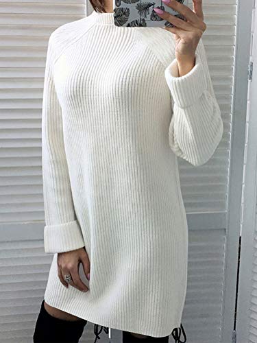 Minetom Otoño Invierno Vestido de Punto Mujer Fiesta Casual Manga Larga Mini Dress Flojos Jersey Suéter Largo Sólido Pullover Blanco ES 34