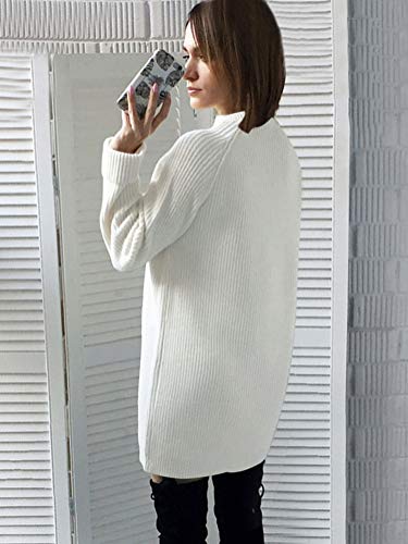 Minetom Otoño Invierno Vestido de Punto Mujer Fiesta Casual Manga Larga Mini Dress Flojos Jersey Suéter Largo Sólido Pullover Blanco ES 34
