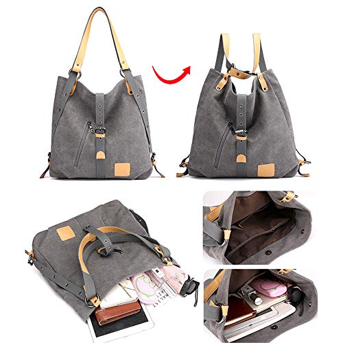 MINGZE Bolso Mochilas Mujer Casual Vendimia, Niña Lona Multifuncional Antirrobo Bolso de Cuero de Gran Capacidad Bolsas de Viaje para Cualquier Ocasión (Negro)