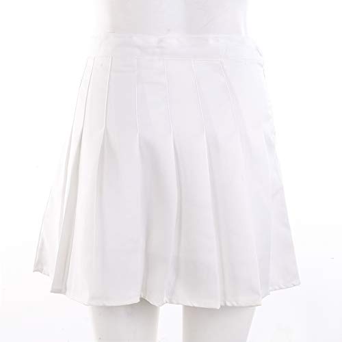 Mini Falda Mujer Plisada, Faldas de Escuela de Tenis para niñas, Elegante Invierno Alta Cinturilla Elástica de Encaje Doble de la Colegiala (Blanco, L)