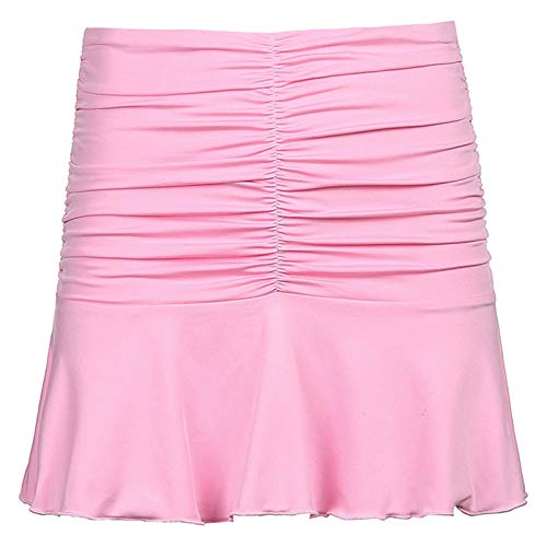 Minifalda con Volantes Fruncidos para Mujer, sin Mangas, sin Espalda, con Cuello Halter, Top Corto, Falda de Tenis elástica, Conjuntos de Verano Y2K (Pink Skirt, Large)
