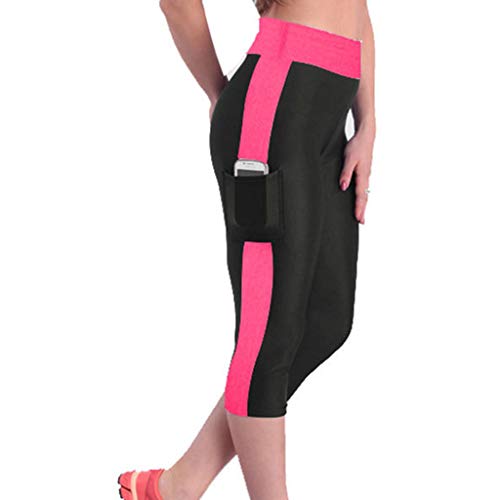 MINXINWY Mallas de Mujer, Leggins de Mujer Cortos de Verano Leggings de chándal elásticos de Cintura Alta Pantalon Bolsillo Lateral Pantalones de Aerobic Color Liso Mujer