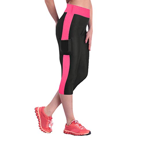 MINXINWY Mallas de Mujer, Leggins de Mujer Cortos de Verano Leggings de chándal elásticos de Cintura Alta Pantalon Bolsillo Lateral Pantalones de Aerobic Color Liso Mujer