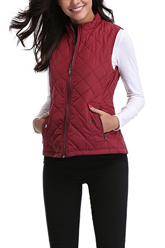 MISS MOLY Chaleco Chaqueta sin Manga Terciopelo de Pluma para Mujer Ligero y Caliente Rojo - S