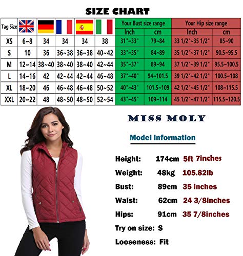 MISS MOLY Chaleco Chaqueta sin Manga Terciopelo de Pluma para Mujer Ligero y Caliente Rojo - S