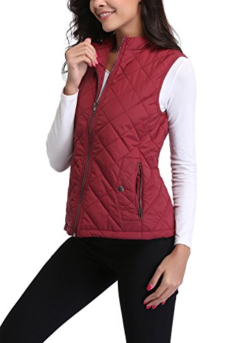 MISS MOLY Chaleco Chaqueta sin Manga Terciopelo de Pluma para Mujer Ligero y Caliente Rojo - S