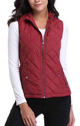 MISS MOLY Chaleco Chaqueta sin Manga Terciopelo de Pluma para Mujer Ligero y Caliente Rojo - S