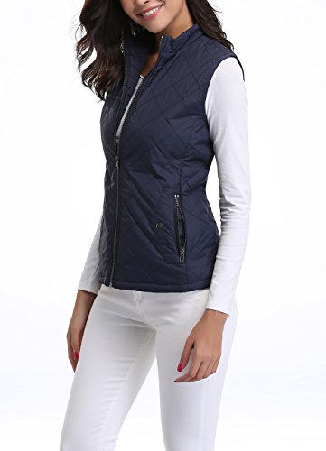 MISS MOLY Chaleco Mujer Ligero Acolchado Chaquetas de Cremallera con Cuello Mao Azul - S