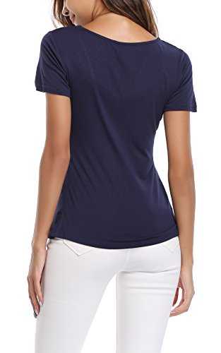 MISS MOLY Mujer Túnica de Mangas Cortas con Top Azul Marino y Diseño - M