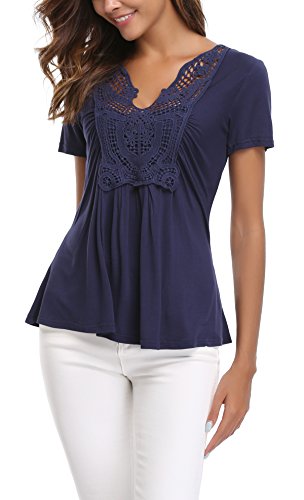 MISS MOLY Mujer Túnica de Mangas Cortas con Top Azul Marino y Diseño - M