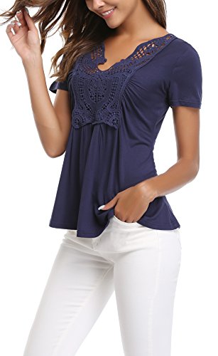 MISS MOLY Mujer Túnica de Mangas Cortas con Top Azul Marino y Diseño - M