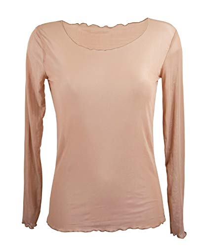 Miss Rouge TU 38-44 - Camiseta de manga larga, malla y velo, color rojo marrón claro Talla única