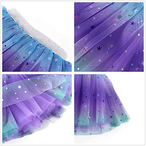 MMTX Faldas Tutu Tul Costume Regalo para Niñas Disfraces Sirena Cosplay Fiesta Danza Faldas 6 Piezas Sirena Joyas Set Sirena Diadema Collar Pulsera Anillo Pendiente para 3-8 Años Niñas Cumpleaño (M)