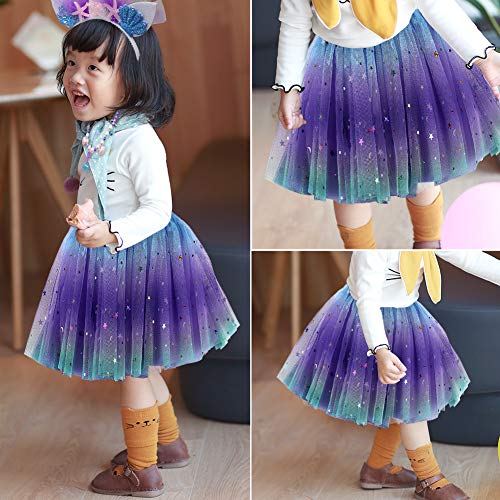 MMTX Faldas Tutu Tul Costume Regalo para Niñas Disfraces Sirena Cosplay Fiesta Danza Faldas 6 Piezas Sirena Joyas Set Sirena Diadema Collar Pulsera Anillo Pendiente para 3-8 Años Niñas Cumpleaño (M)