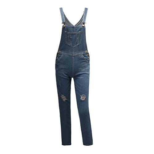 Moda Mujer Vaquero Mono, Morbuy Peto Rotos Largo Pantalones Casual Jeans Bolsillos Denim Pantalón Playa Fiesta Noche Cóctel Overoles Jumpsuit (3XL,Azul)