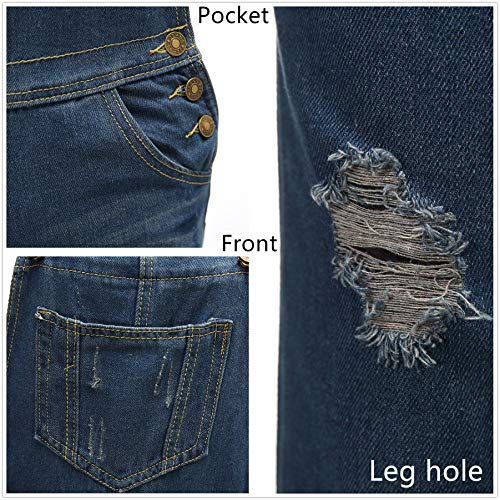 Moda Mujer Vaquero Mono, Morbuy Peto Rotos Largo Pantalones Casual Jeans Bolsillos Denim Pantalón Playa Fiesta Noche Cóctel Overoles Jumpsuit (3XL,Azul)
