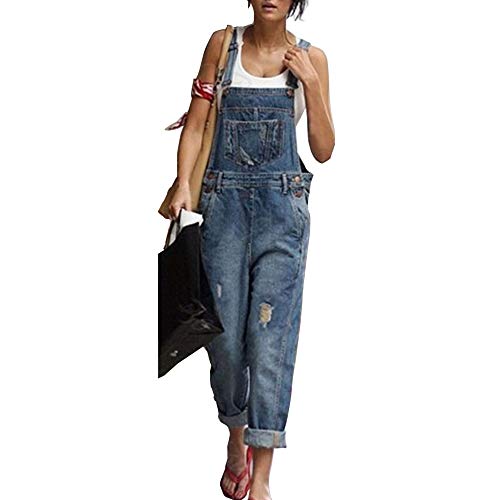 Moda Mujer Vaquero Mono, Morbuy Peto Rotos Largo Pantalones Casual Jeans Bolsillos Denim Pantalón Playa Fiesta Noche Cóctel Overoles Jumpsuit (3XL,Azul)