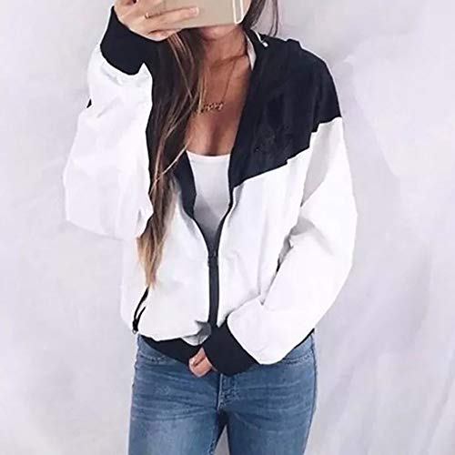 Moda Sudadera Mujer con Capucha Patchwork Abrigo de Otoño Tops de Manga Larga Chaqueta de Cremallera Outwear Tops Impresión Camiseta Slim Fit Baseball Chaqueta Rompevientos vpass