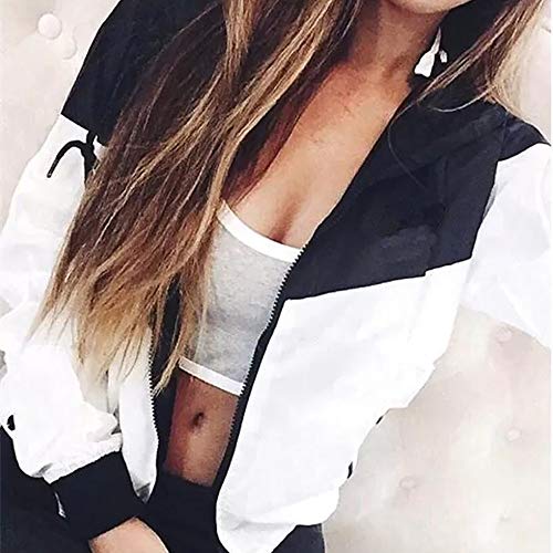 Moda Sudadera Mujer con Capucha Patchwork Abrigo de Otoño Tops de Manga Larga Chaqueta de Cremallera Outwear Tops Impresión Camiseta Slim Fit Baseball Chaqueta Rompevientos vpass