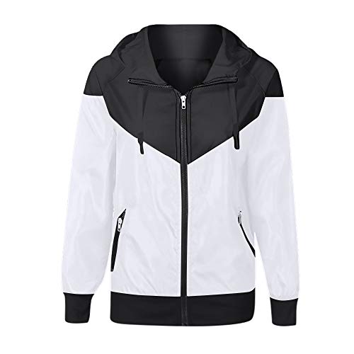Moda Sudadera Mujer con Capucha Patchwork Abrigo de Otoño Tops de Manga Larga Chaqueta de Cremallera Outwear Tops Impresión Camiseta Slim Fit Baseball Chaqueta Rompevientos vpass