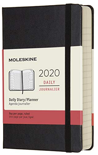 Moleskine - Agenda Diaria de 12 Meses 2020, Tapa Dura y Goma Elástica, Negro, Tamaño Pequeño (9 x 14 cm)