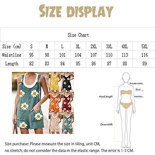 Mono Corto para Mujer de Verano, Morbuy Sexy Elegantes Margarita impresión Cuello en O Trajes de Mameluco Algodón y Lino Sin Mangas Tallas Grandes Jumpsuit Playsuit (5XL,Verde)