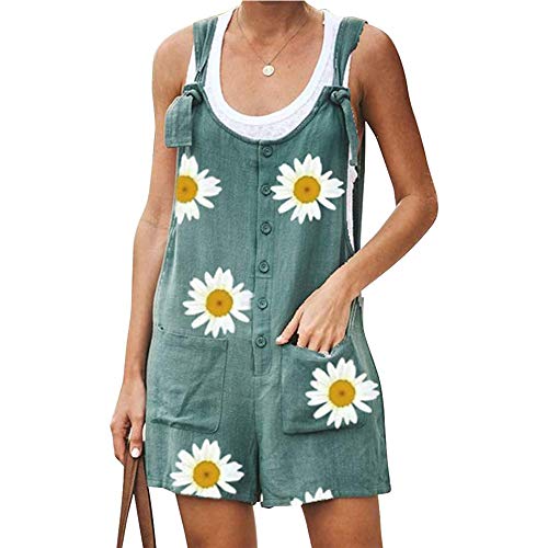 Mono Corto para Mujer de Verano, Morbuy Sexy Elegantes Margarita impresión Cuello en O Trajes de Mameluco Algodón y Lino Sin Mangas Tallas Grandes Jumpsuit Playsuit (5XL,Verde)