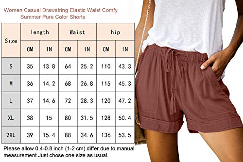 Mosucoirl Mujeres Cordón Casual Pantalones Cortos de Cintura elástica Pantalones Cortos de Color Puro Pantalones cómodos Pantalones Cortos de Verano Ligeros con Bolsillos (Negro, XXL)