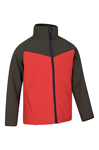 Mountain Warehouse Atom Abrigo Softshell Impermeable Infantil - Chaqueta de Lluvia Ligera para niños y niñas, Forro sintético, diseño de Bloques de Color - para Viajar Naranja 9-10 Años