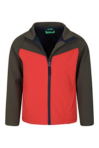 Mountain Warehouse Atom Abrigo Softshell Impermeable Infantil - Chaqueta de Lluvia Ligera para niños y niñas, Forro sintético, diseño de Bloques de Color - para Viajar Naranja 9-10 Años