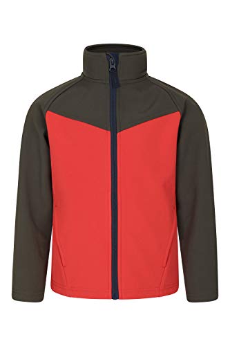 Mountain Warehouse Atom Abrigo Softshell Impermeable Infantil - Chaqueta de Lluvia Ligera para niños y niñas, Forro sintético, diseño de Bloques de Color - para Viajar Naranja 9-10 Años