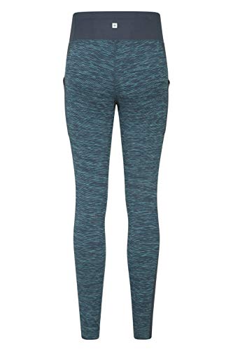 Mountain Warehouse Bend and Stretch Mallas acanaladas para Mujer - Mallas largas, Cintura Alta, absorción rápida, Bolsillos Laterales - para Gimnasia, Yoga, Deportes Azul 32