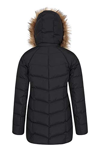 Mountain Warehouse Chaqueta Abajo para Mujer Isla II - Sudadera con Capucha de Piel, Dos Bolsillos con Cremallera, Abrigo de Invierno Impermeable Negro 36