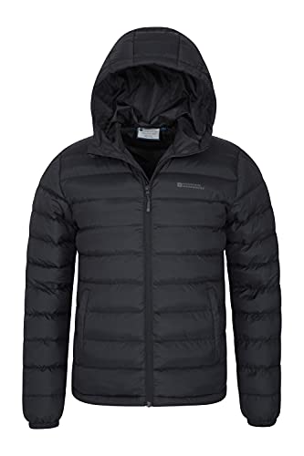 Mountain Warehouse Chaqueta Acolchada Seasons Hombres - Chaqueta Acolchada cálida Hombres, Ligera, Impermeable, Relleno de Microfibra - Chaqueta de Invierno Negro M