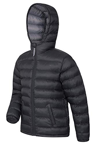 Mountain Warehouse Chaqueta Acolchada Seasons para Chicos - Chaqueta Impermeable - Ropa de niño Ligera - con puños elásticos y 2 Bolsillos Frontales - para Viajar, Invierno Negro 2-3 Años