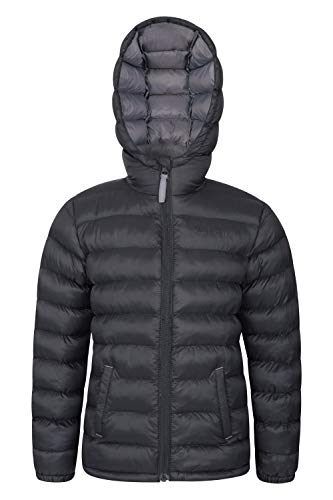 Mountain Warehouse Chaqueta Acolchada Seasons para Chicos - Chaqueta Impermeable - Ropa de niño Ligera - con puños elásticos y 2 Bolsillos Frontales - para Viajar, Invierno Negro 2-3 Años