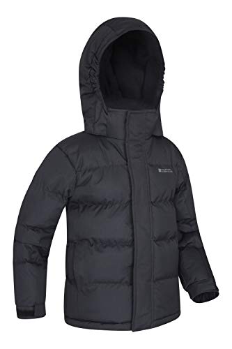 Mountain Warehouse Chaqueta Acolchada Snow Niños Resistente al Agua. Tejido Ripstop, con Forro Polar Interior, puños Ajustables, Dos Bolsillos, Invierno Negro 11-12 Años