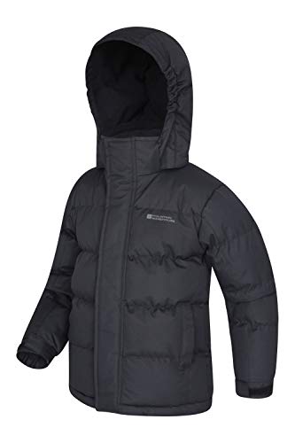 Mountain Warehouse Chaqueta Acolchada Snow Niños Resistente al Agua. Tejido Ripstop, con Forro Polar Interior, puños Ajustables, Dos Bolsillos, Invierno Negro 11-12 Años
