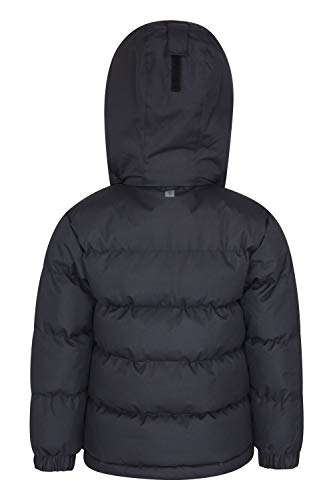 Mountain Warehouse Chaqueta Acolchada Snow Niños Resistente al Agua. Tejido Ripstop, con Forro Polar Interior, puños Ajustables, Dos Bolsillos, Invierno Negro 11-12 Años