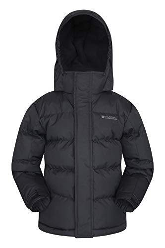 Mountain Warehouse Chaqueta Acolchada Snow Niños Resistente al Agua. Tejido Ripstop, con Forro Polar Interior, puños Ajustables, Dos Bolsillos, Invierno Negro 11-12 Años