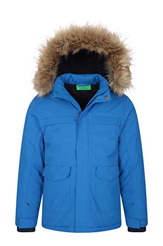 Mountain Warehouse Parka de niños Samuel. Resistente al Agua, con Forro Polar de Microfibra y Varios Bolsillos, Incluido uno Interno. Cobalto 3-4 Años